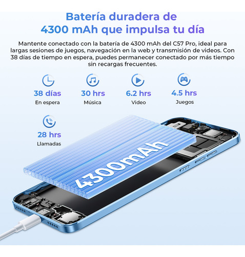 Oukitel C57pro Teléfono Celular Inteligente Dual Sim 16(4+12)+256 Gb 4300mah Loudspeaker 6.52in Hd+ Ip5x/la Moda Es Ligera Smartphone /gps/tomar Fotos