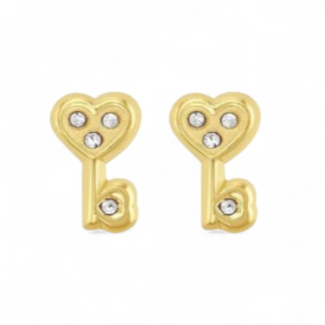 Broquel Corazón En Forma De Llave En Oro De 10 K + Obsequio.