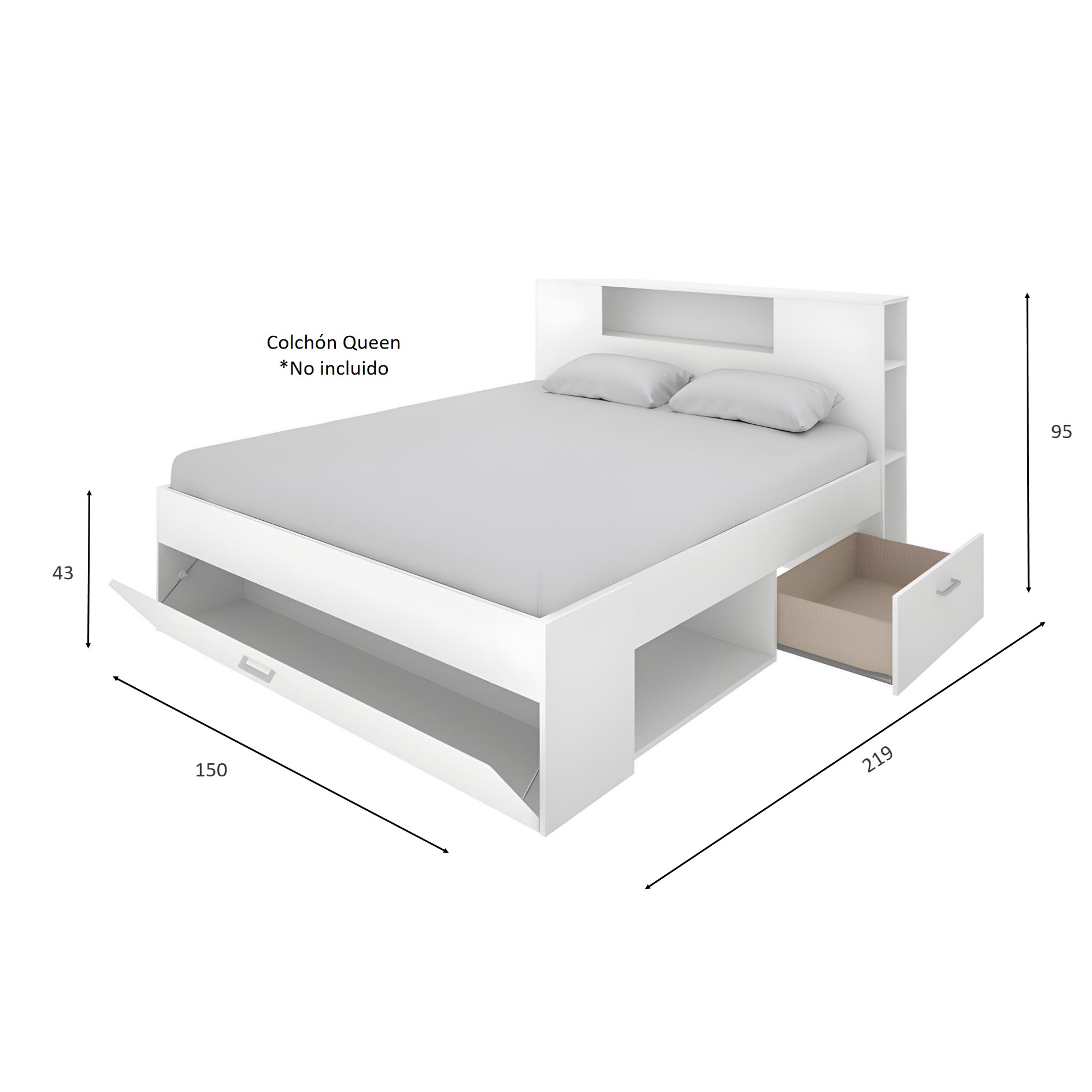 Cama Queen con Cabecera  Blanca