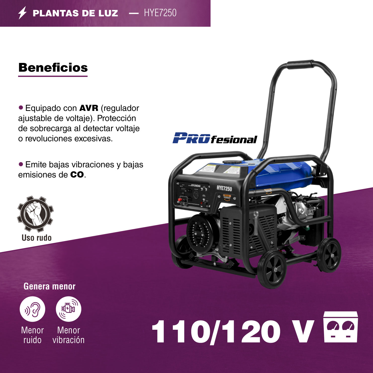 GENERADOR A GASOLINA PROFESIONAL HYUNDAI 7250W C/MOTOR 15 HP 110V/220V - HYE7250