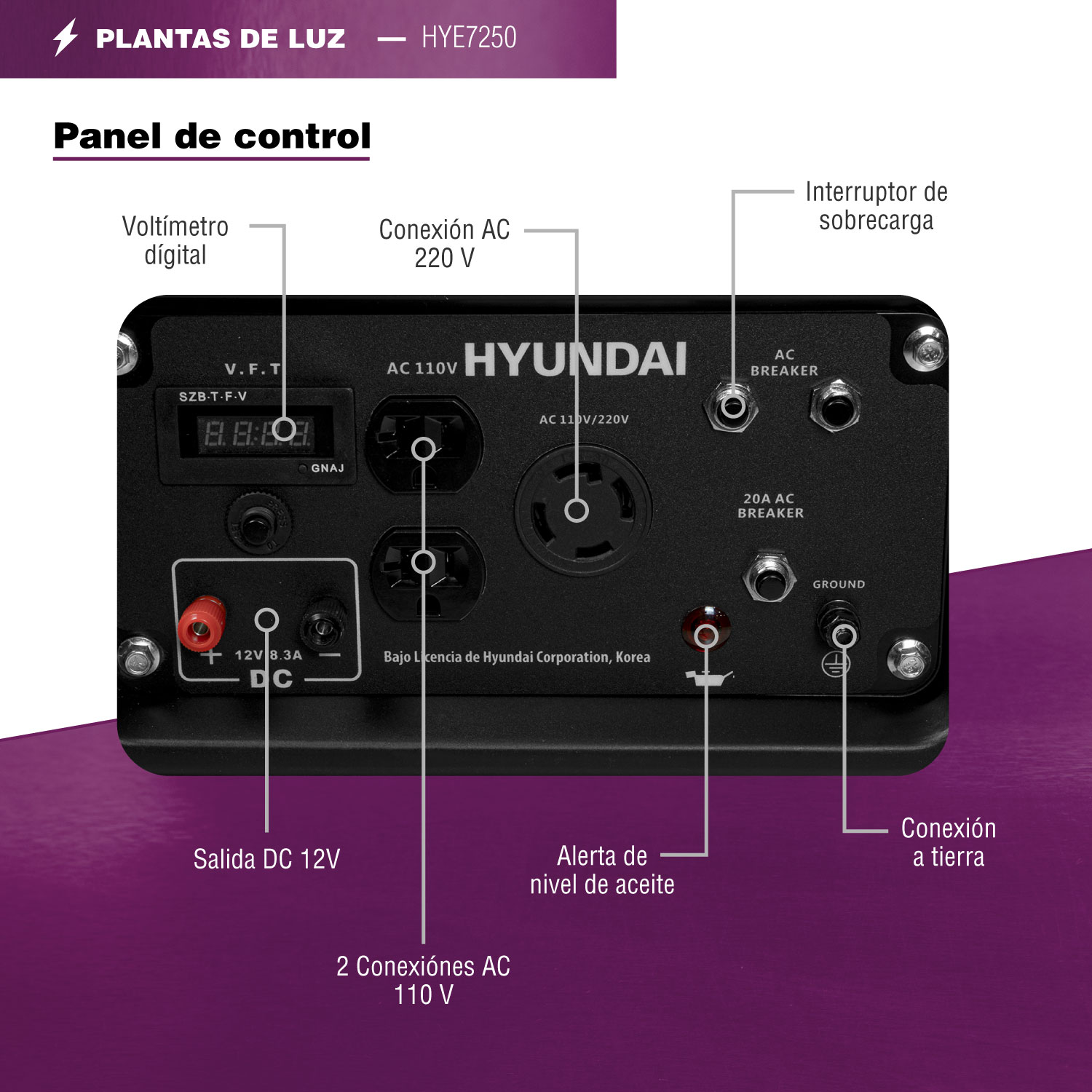 GENERADOR A GASOLINA PROFESIONAL HYUNDAI 7250W C/MOTOR 15 HP 110V/220V - HYE7250