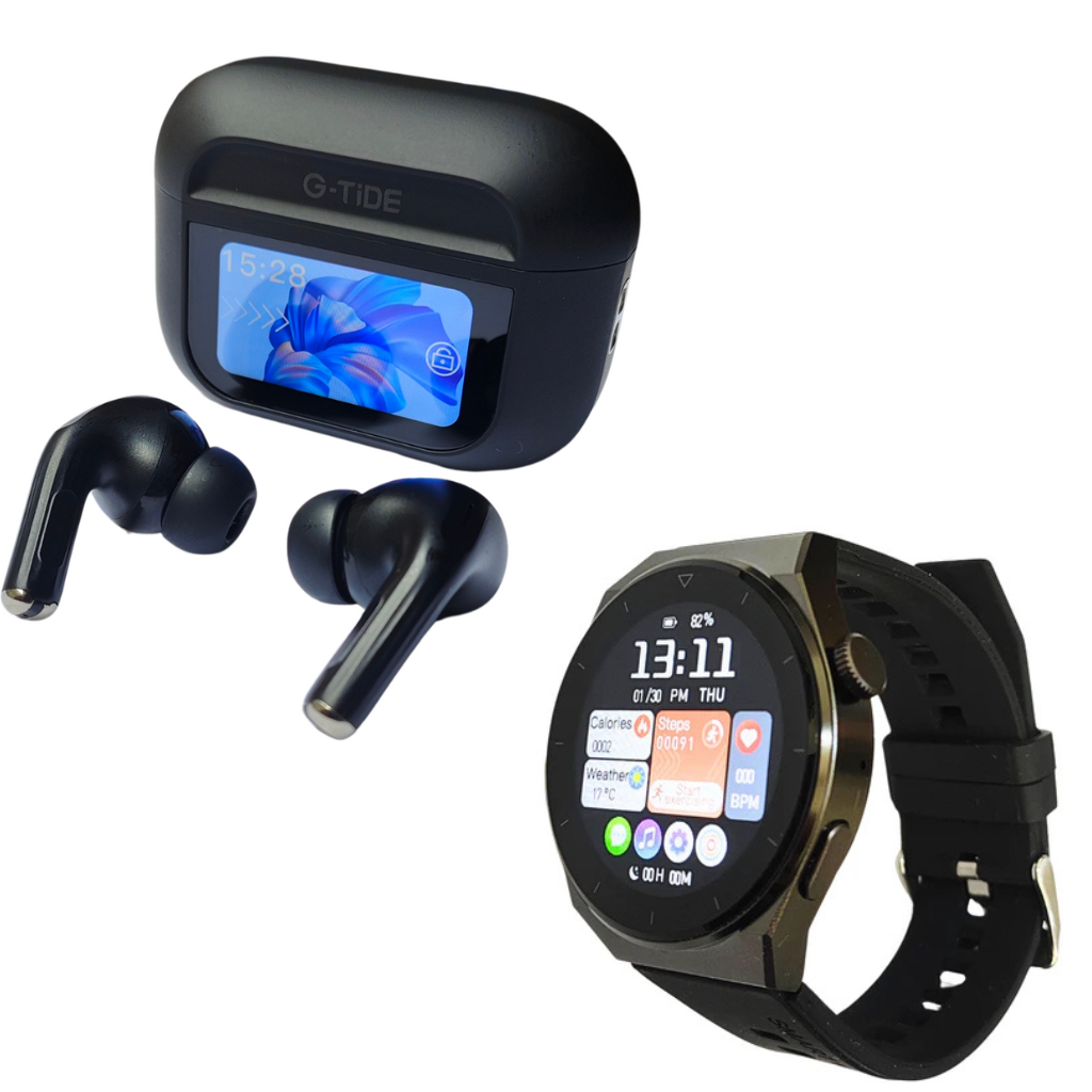 Audífonos G-tide Future Pod + Smartwatch Bossney W03 Pro