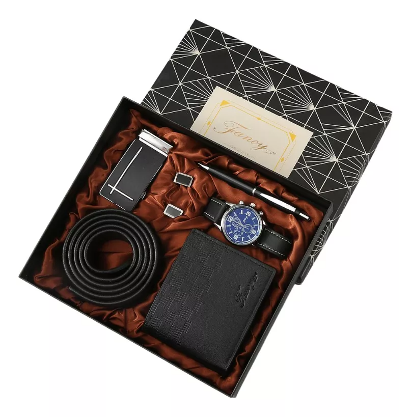 6pz Set De Regalo Carteras Para Hombre Reloj Y Día Del Padre