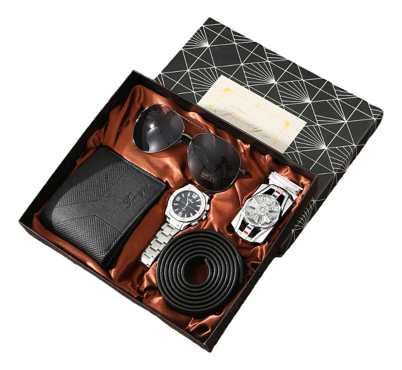 5pz Set De Regalo Carteras Para Hombre Reloj Y Día Del Padre