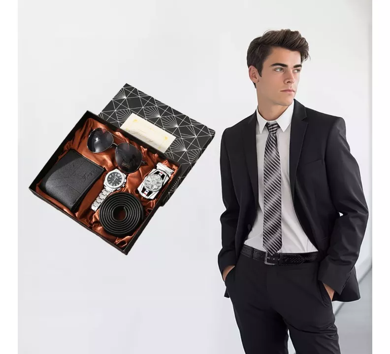6pz Set De Regalo Carteras Para Hombre Reloj Y Día Del Padre