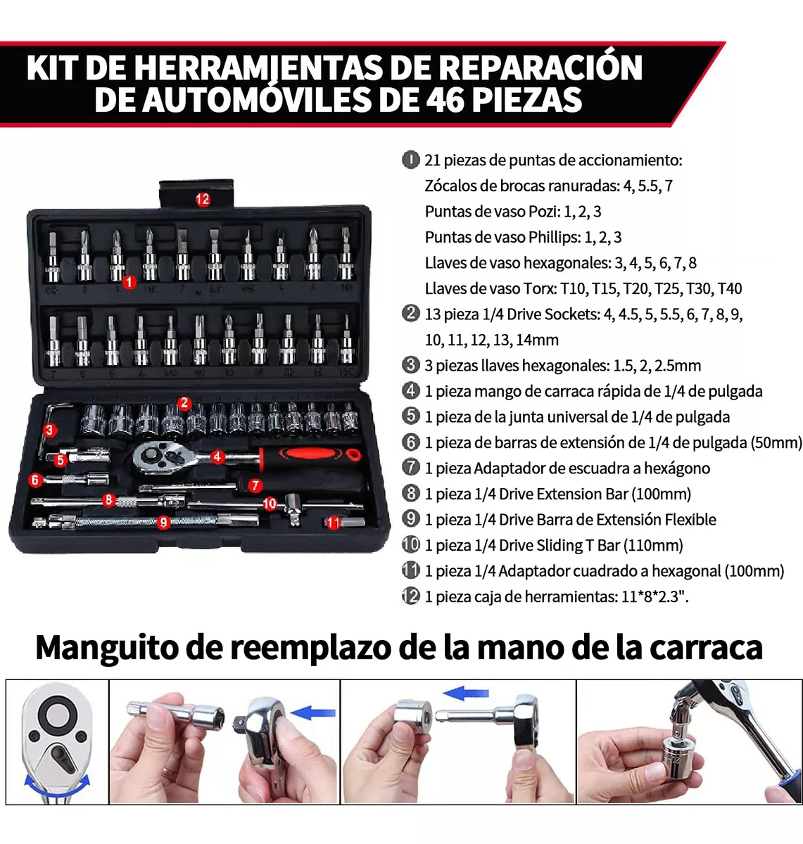 Remate Herramientas Mecánicas 46 Piezas Color Negro