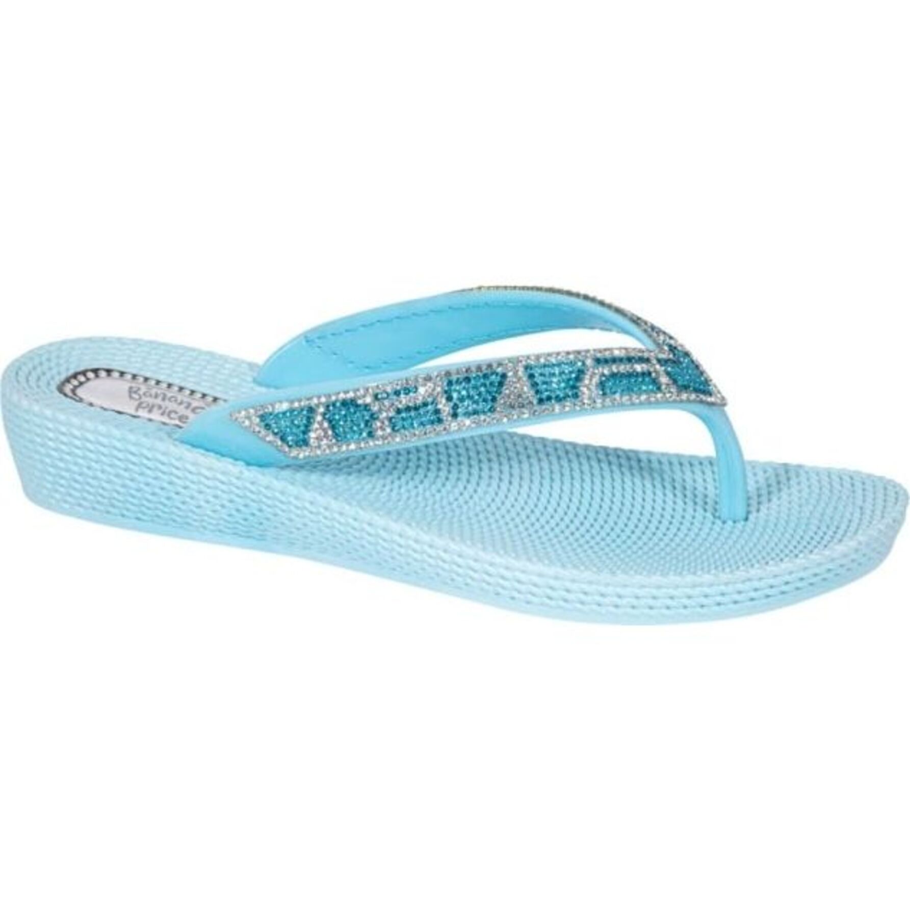 Sandalias para mujer, de playa y baño, con acabado glitter, corte tipo horcapollo, marca Banana Price, color azul, mod. 1114227