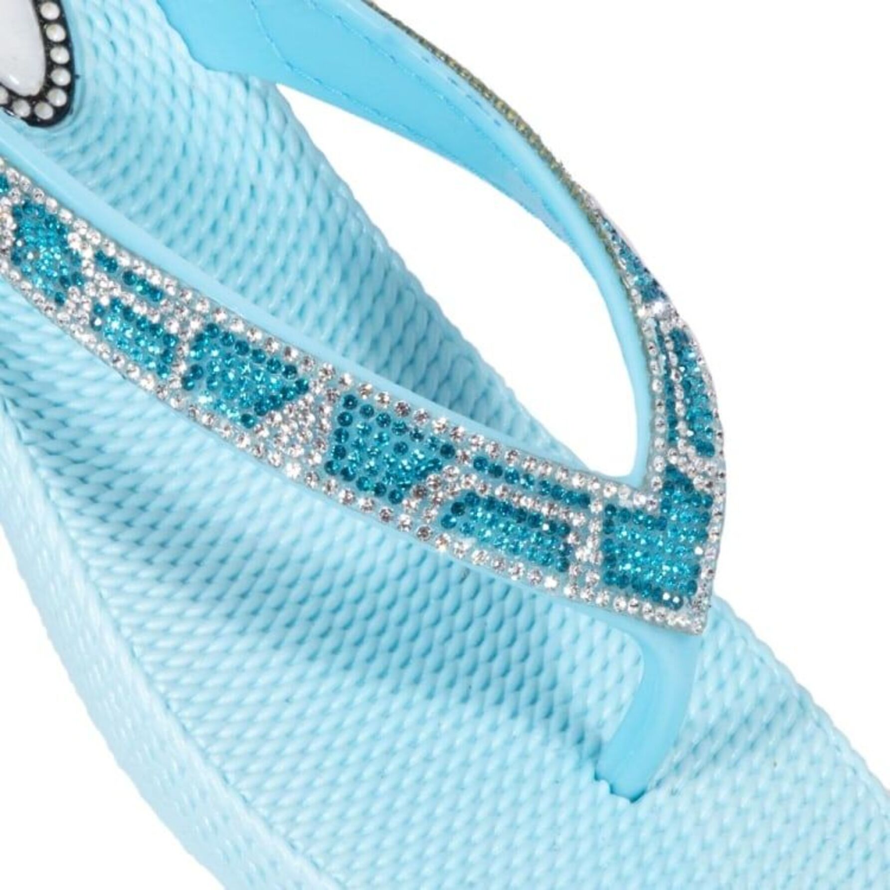 Sandalias para mujer, de playa y baño, con acabado glitter, corte tipo horcapollo, marca Banana Price, color azul, mod. 1114227