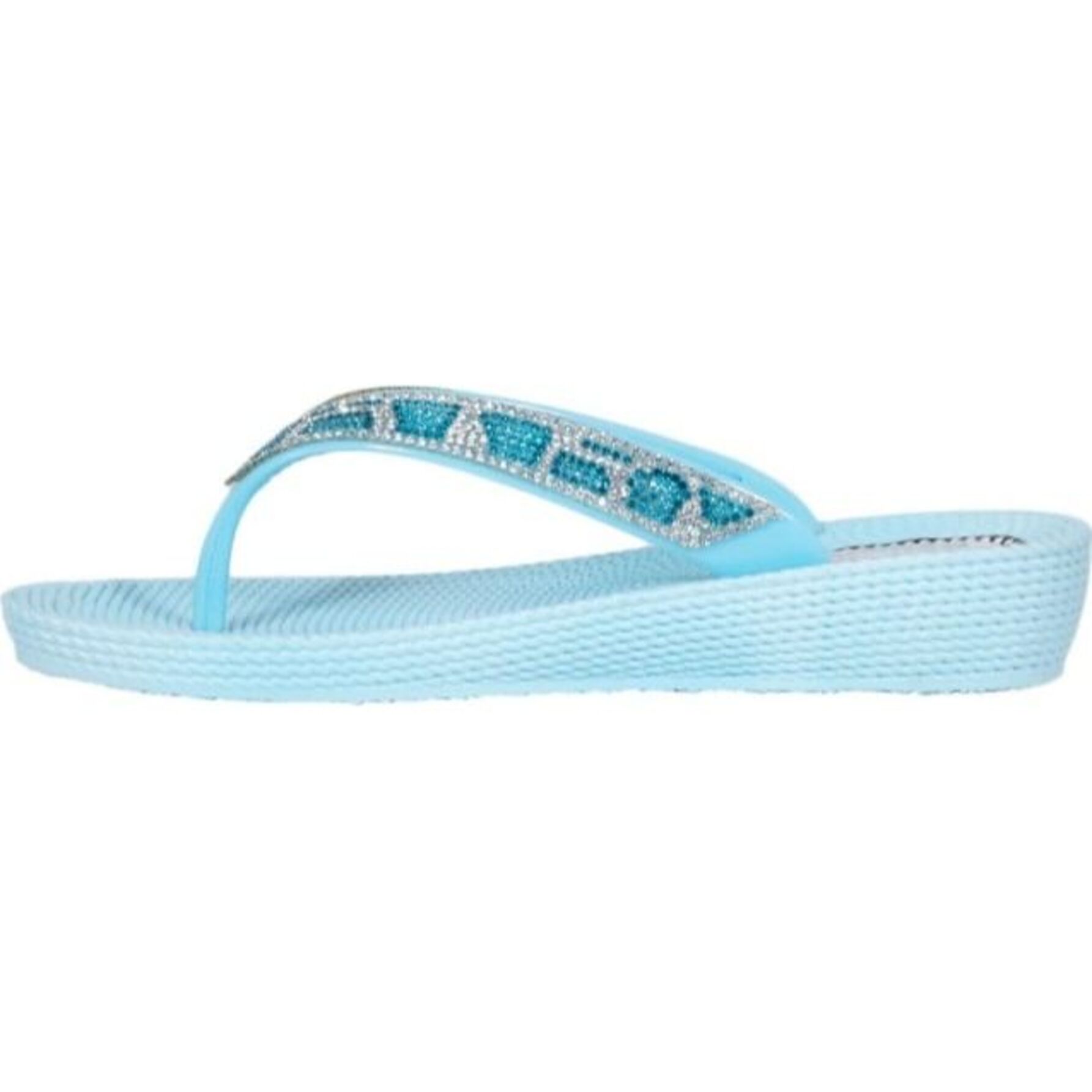 Sandalias para mujer, de playa y baño, con acabado glitter, corte tipo horcapollo, marca Banana Price, color azul, mod. 1114227