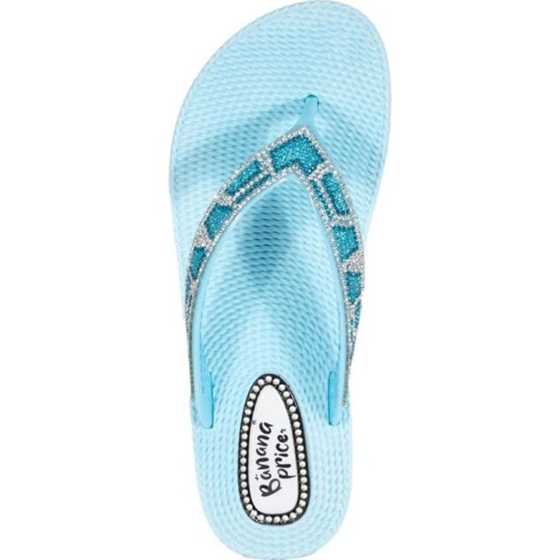 Sandalias para mujer, de playa y baño, con acabado glitter, corte tipo horcapollo, marca Banana Price, color azul, mod. 1114227