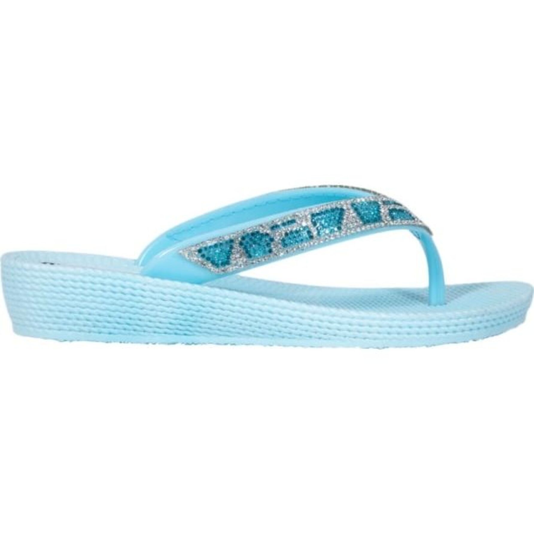 Sandalias para mujer, de playa y baño, con acabado glitter, corte tipo horcapollo, marca Banana Price, color azul, mod. 1114227
