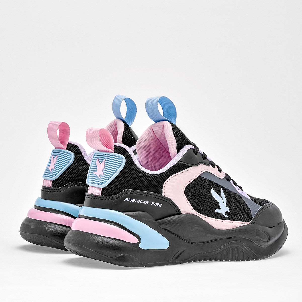 AMERICAN FIRE A69 MUJER TENIS CASUAL PLATAFORMA 4 CM COLOR NEGRO ROSA LILA