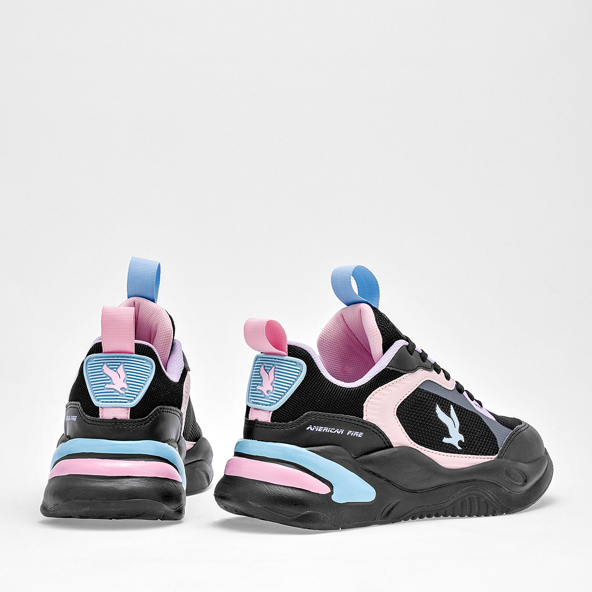 AMERICAN FIRE A69 MUJER TENIS CASUAL PLATAFORMA 4 CM COLOR NEGRO ROSA LILA