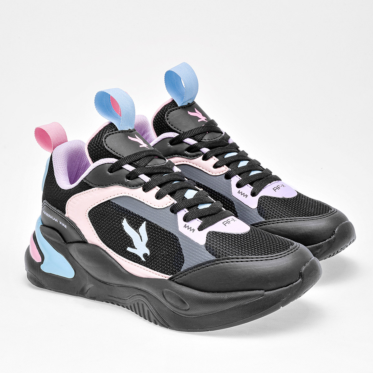 AMERICAN FIRE A69 MUJER TENIS CASUAL PLATAFORMA 4 CM COLOR NEGRO ROSA LILA