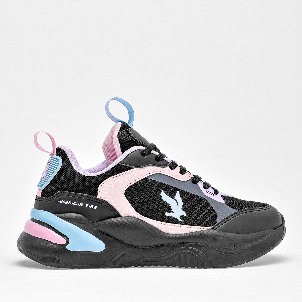 AMERICAN FIRE A69 MUJER TENIS CASUAL PLATAFORMA 4 CM COLOR NEGRO ROSA LILA