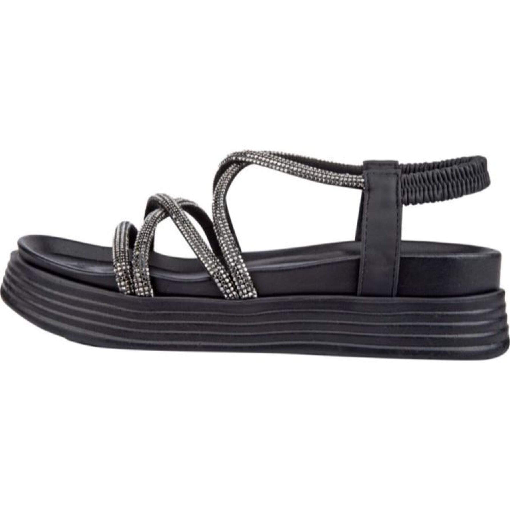 Sandalia para mujer, plana, de tipo casual, con brillos, acabado glitter, marca Vi Line Fashion, color negro, mod. 1188788
