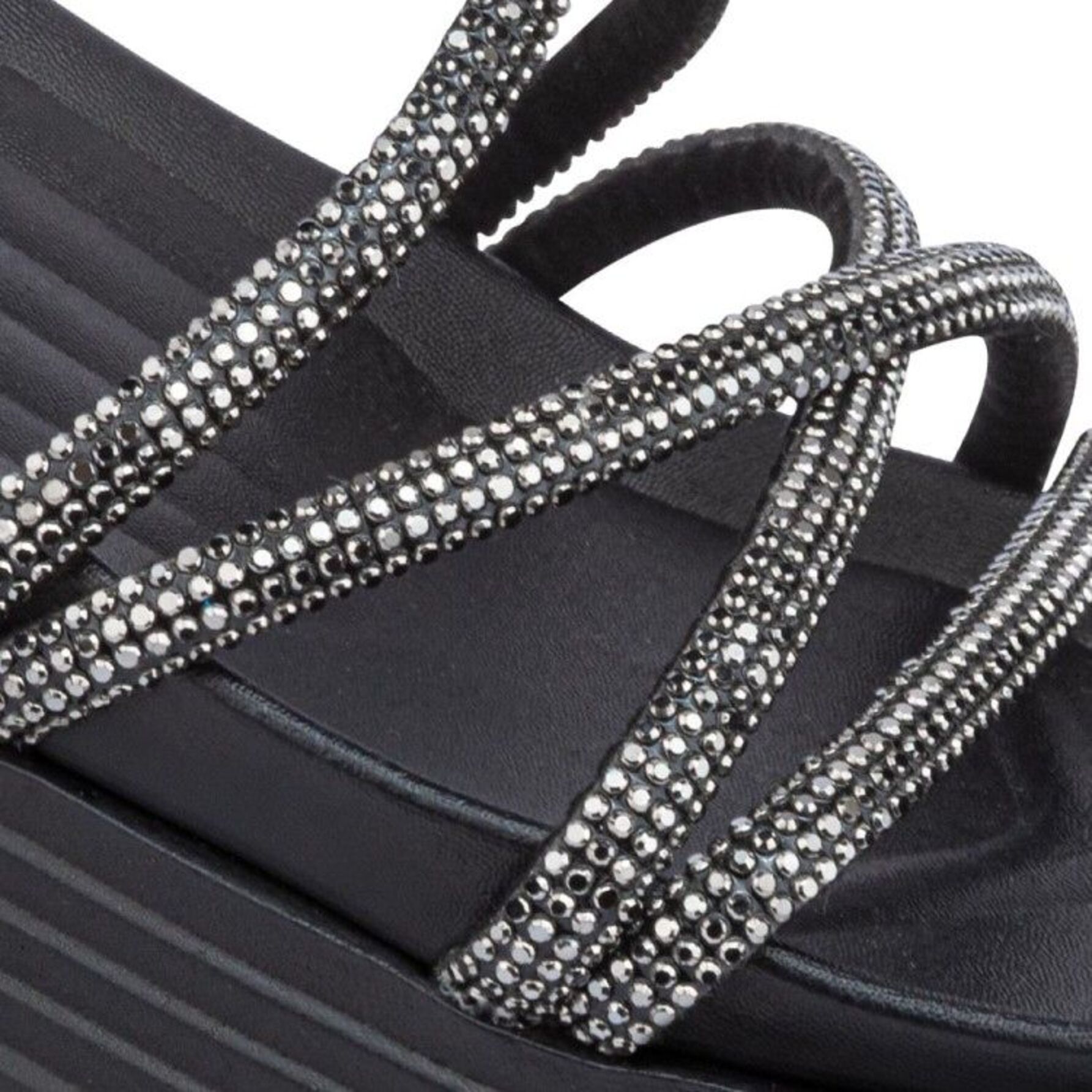 Sandalia para mujer, plana, de tipo casual, con brillos, acabado glitter, marca Vi Line Fashion, color negro, mod. 1188788