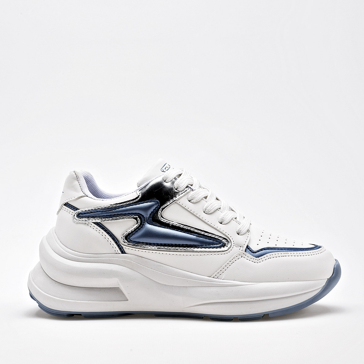CLASBEN LETONIA MUJER TENIS CASUAL PLATAFORMA 5 CM COLOR BLANCO AZUL PLATA