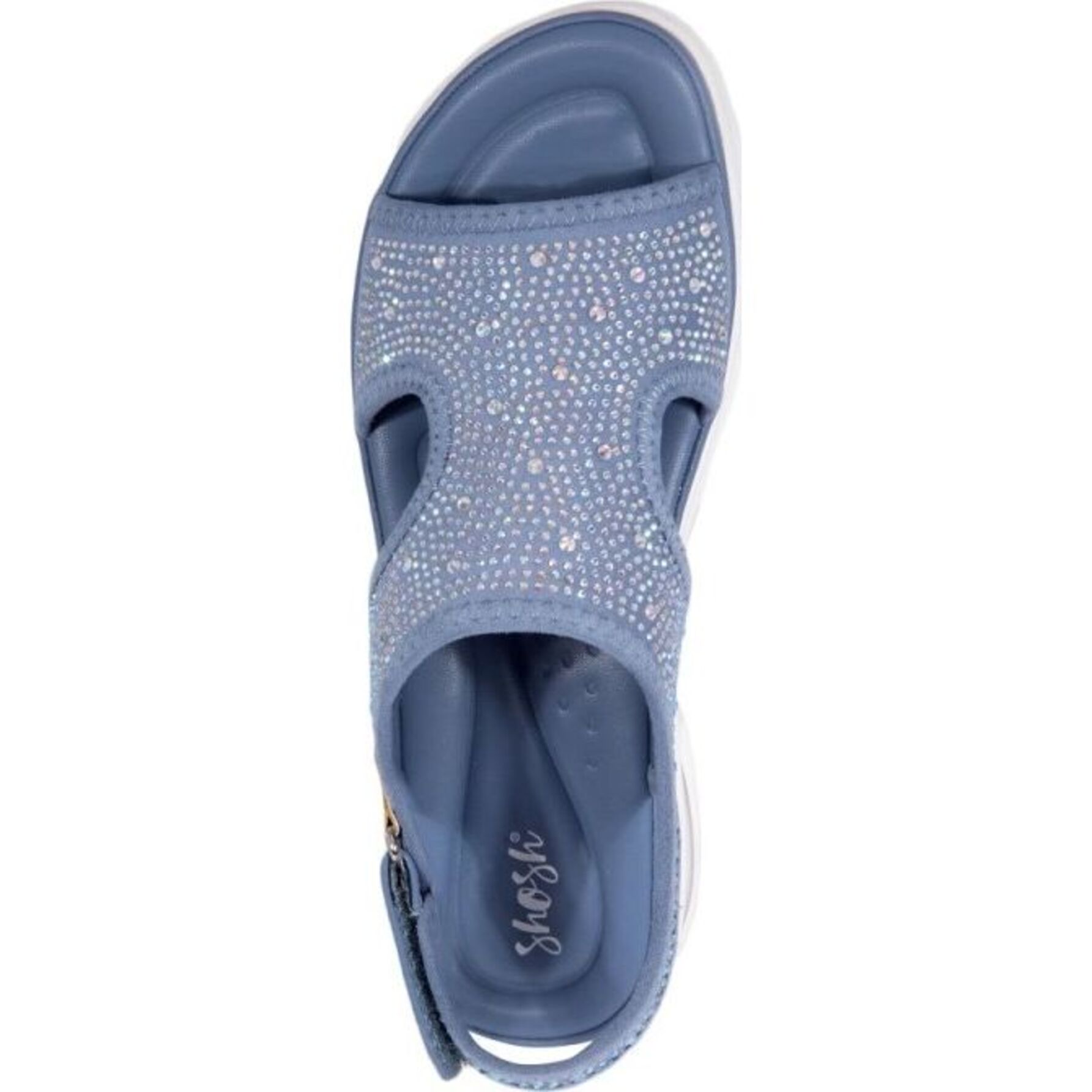 Sandalia para mujer, de tipo confort, con válvula de aire y brillos, acabado glitter, marca Shosh, color azul, mod. 1114674