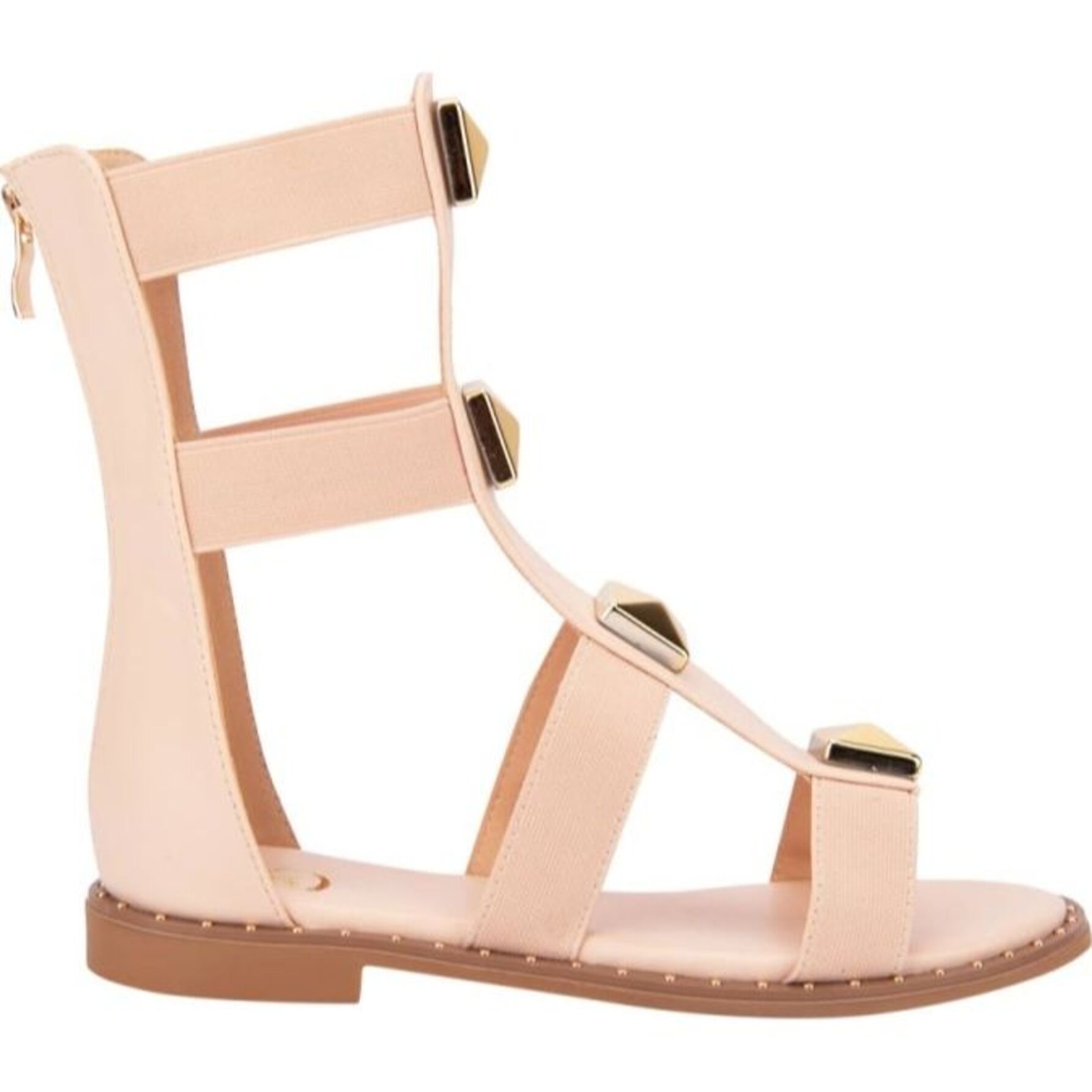 Sandalia para mujer, tipo gladiador, con estilo romano, estoperoles y acabado napa, marca PBPS, color beige, mod. 1191785