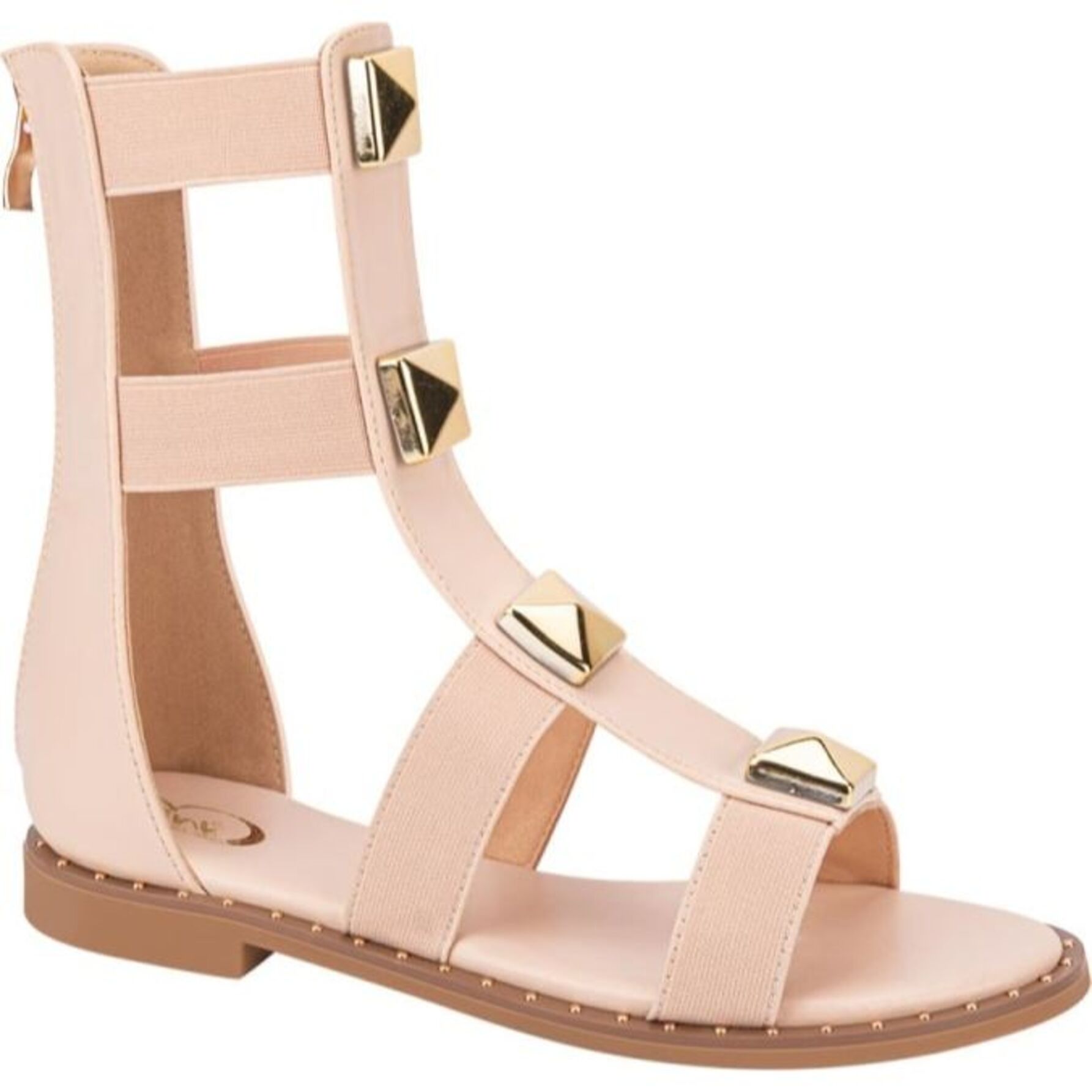 Sandalia para mujer, tipo gladiador, con estilo romano, estoperoles y acabado napa, marca PBPS, color beige, mod. 1191785