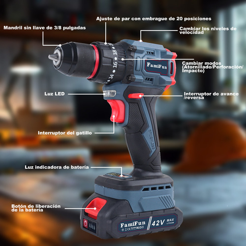 Destornillador Atornillador De Impacto Inalámbrico 42v40n.m Motor Sin Escobillas Avanzado 1 Batería 2.5Ah Atornillador Electrico Herramientas Electricas
