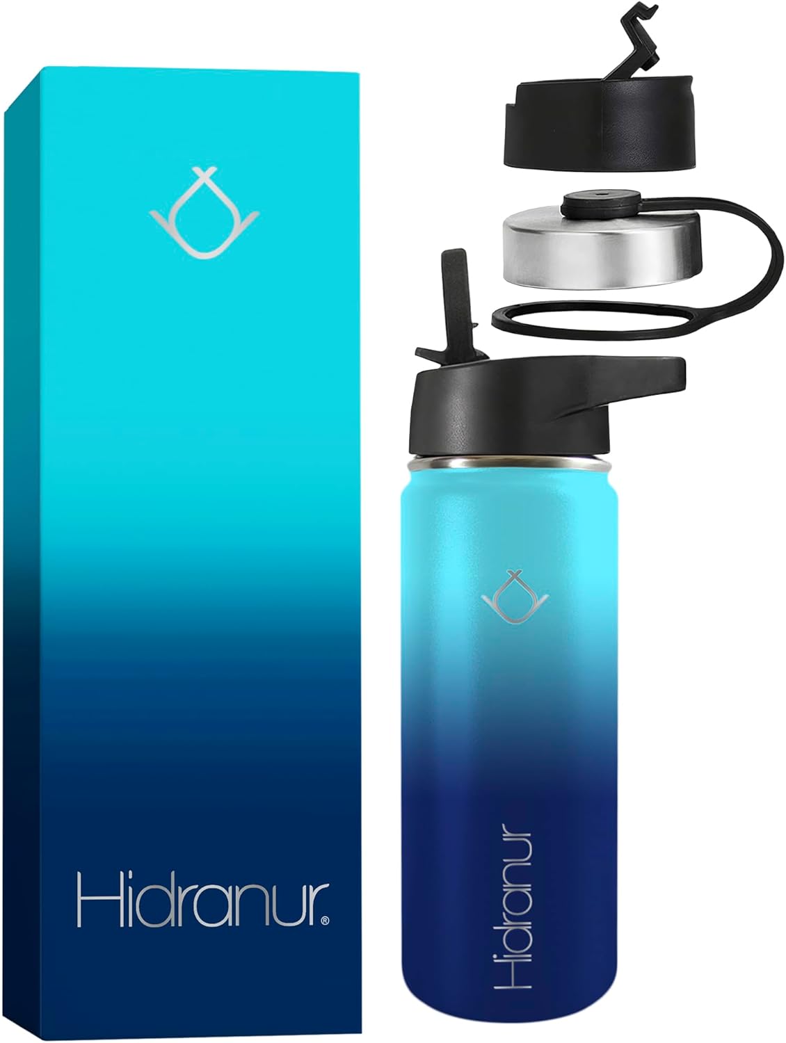 Termo de Acero Inoxidable 40 oz (1182.94 ml), 3 Tapas Herméticas, 2 Popotes, Verde Hidranur