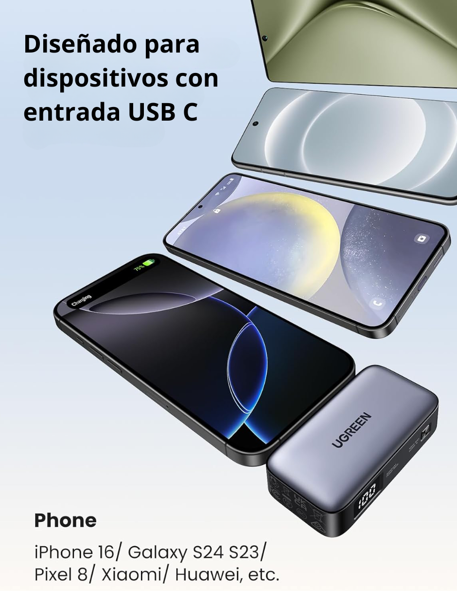 Batería portatil 5000mAh tipo C Ugreen 22.5W PowerBank con pantalla LED