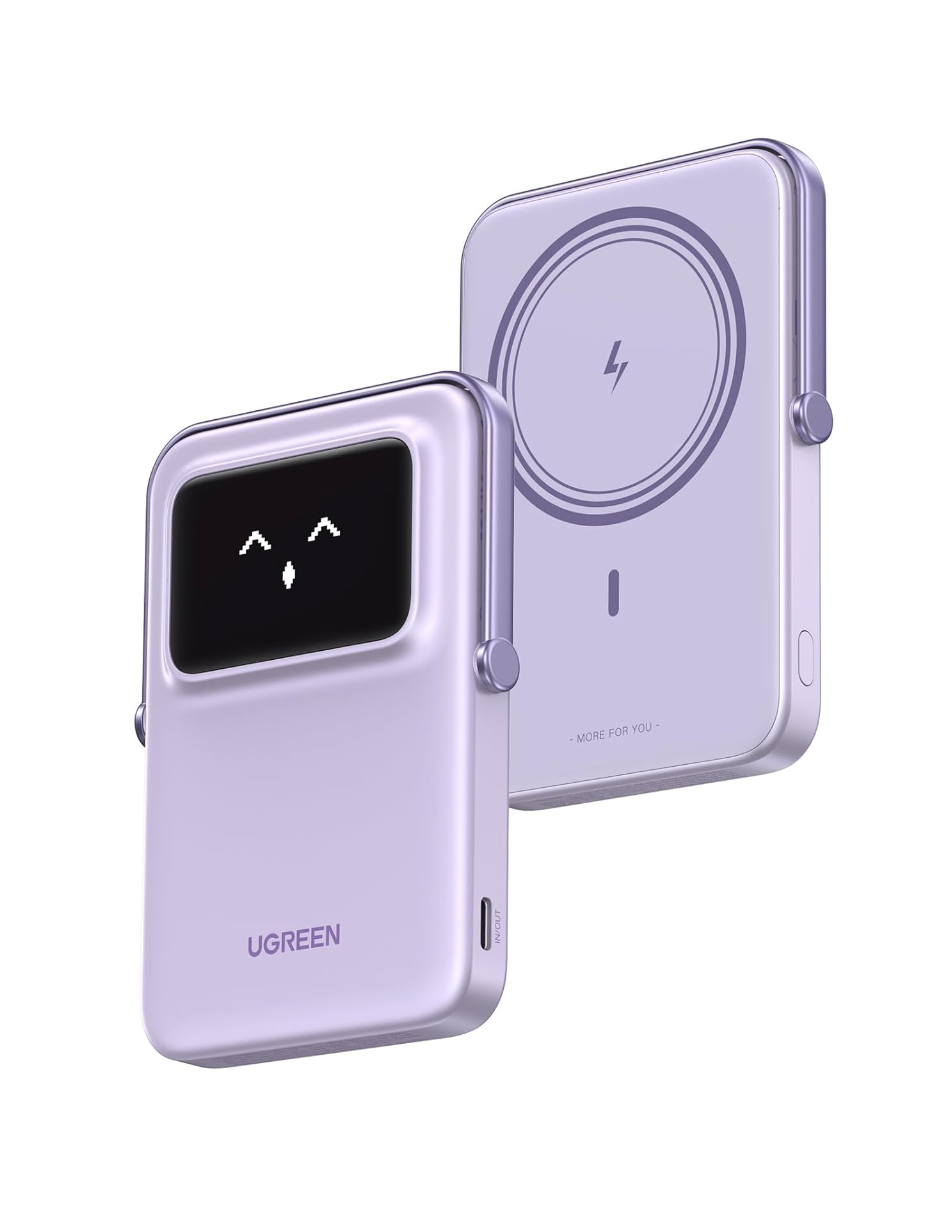 Batería portatil MagSafe 7.5W  Mini 10,000mAh Ugreen con pantalla TFT Morado