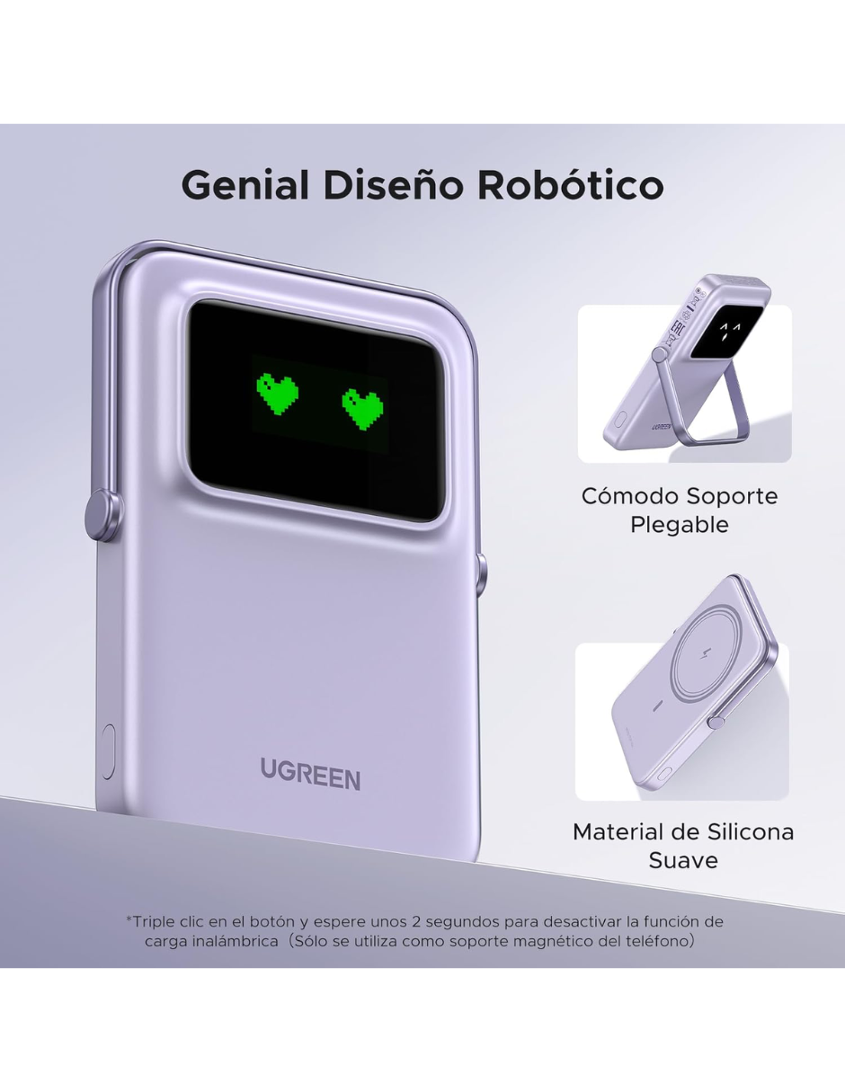 Batería portatil MagSafe 7.5W  Mini 10,000mAh Ugreen con pantalla TFT Morado