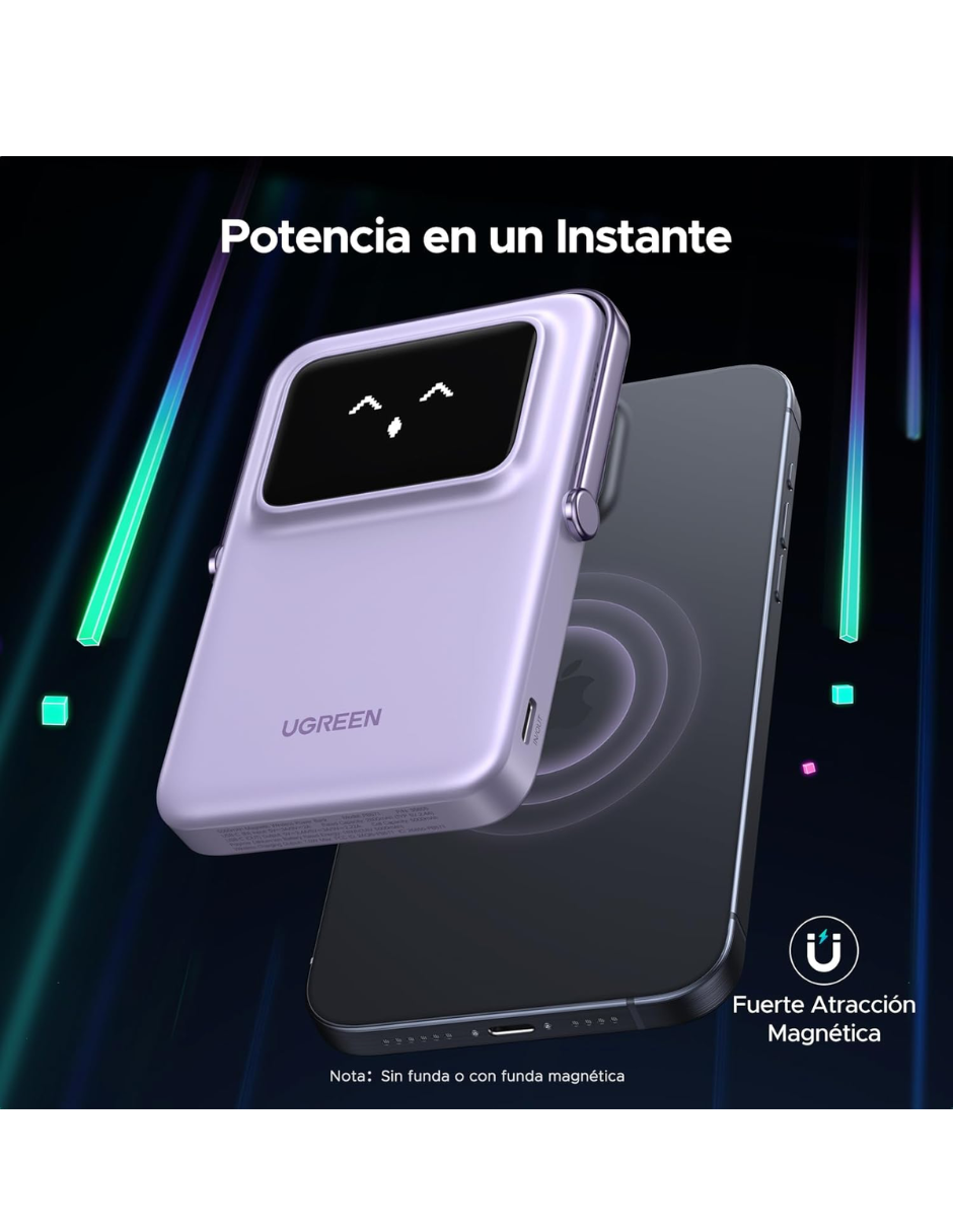 Batería portatil MagSafe 7.5W  Mini 10,000mAh Ugreen con pantalla TFT Morado