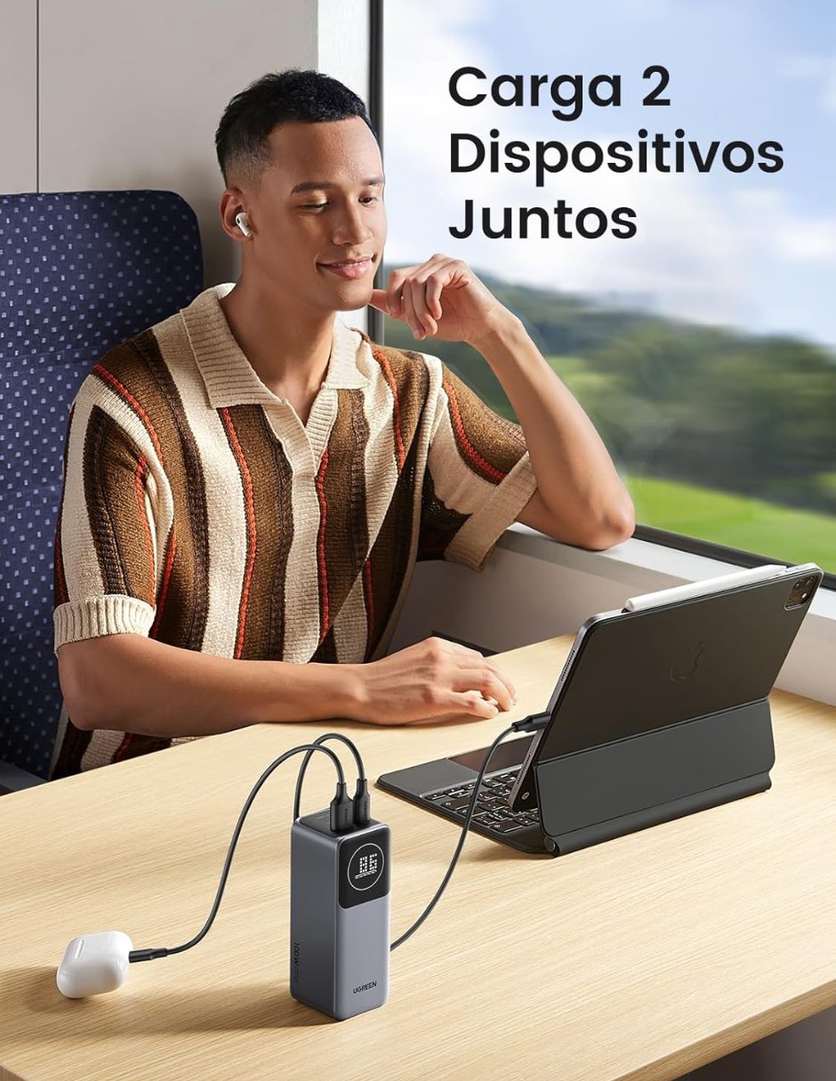 Batería Portatil Nexode 12,000 mAH Ugreen 100W Pantalla digital Gris