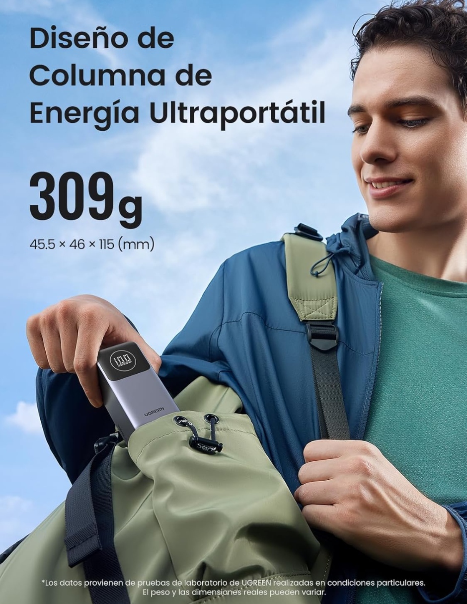 Batería Portatil Nexode 12,000 mAH Ugreen 100W Pantalla digital Gris