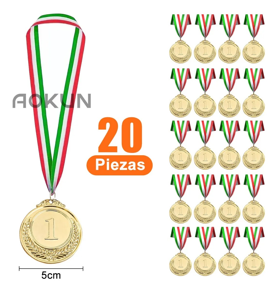 20 Medallas Deportivas Oro/plata/bronce Con México Lanyard