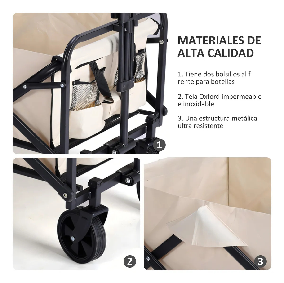 Carrito Plegable Para Exteriores Portátil Para Transportar Hasta 70 Kg, Ruedas Giratorias 360°, Para Niños Y Mascotas, Carretilla De Carga Tipo Vagón