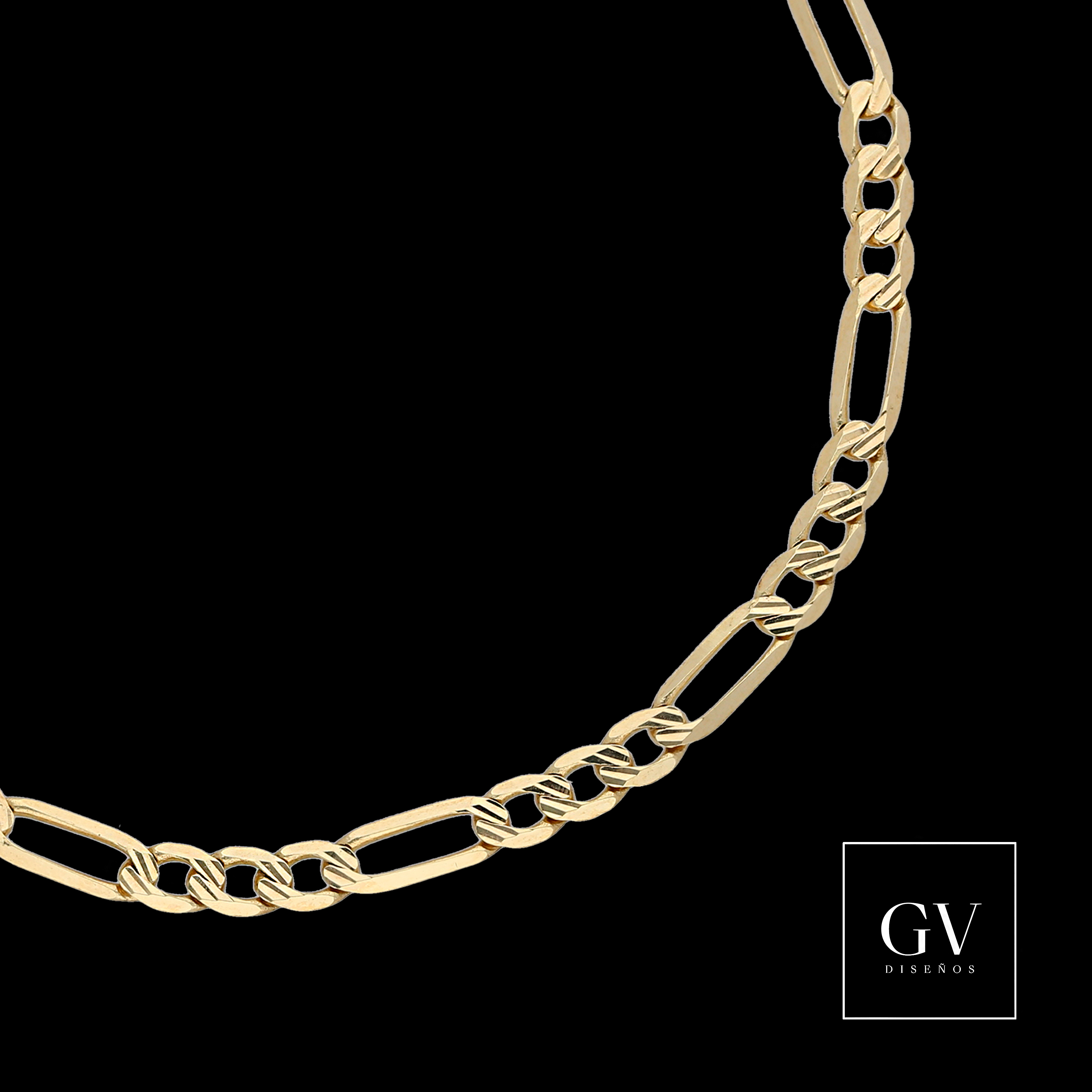 Pulso Esclava  Estilo Figaro Oro Italiano 14 Kilates 4MM
