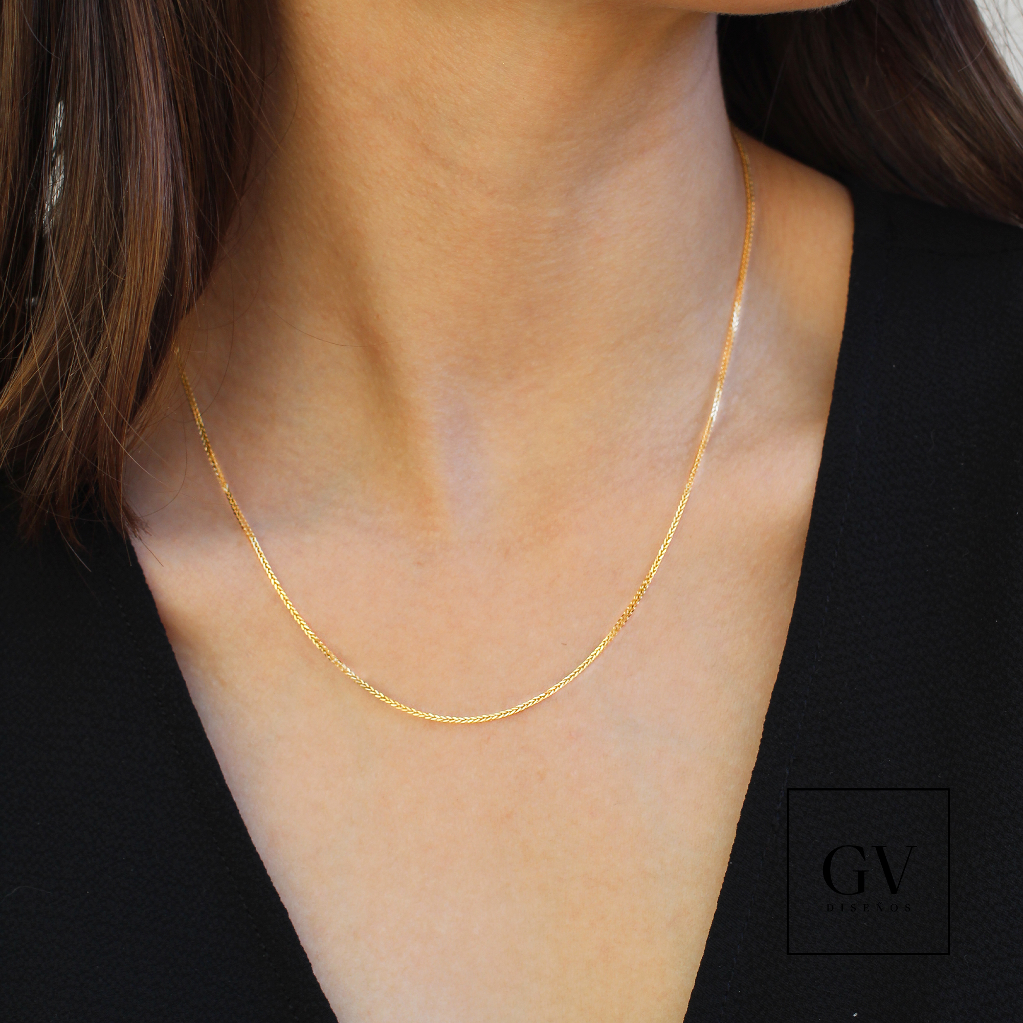 Cadena Estilo Tejido Trigo o Espiga de 1MM de Oro de 14 Kilates Para Dama