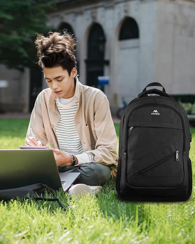 Mochila De Viaje, Mochila Para Hombres, Para Laptop 17" 30L Antirrobo e Impermeable Matein 1035 color negro diseño lisa