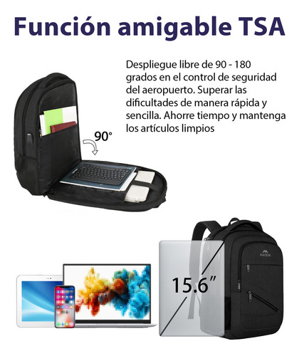 Mochila De Viaje, Mochila Para Hombres, Para Laptop 17" 30L Antirrobo e Impermeable Matein 1035 color negro diseño lisa