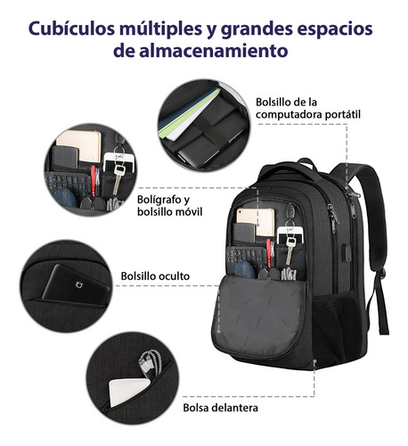 Mochila De Viaje, Mochila Para Hombres, Para Laptop 17" 30L Antirrobo e Impermeable Matein 1035 color negro diseño lisa