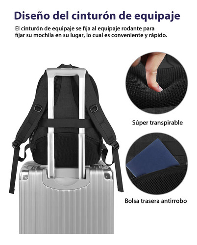 Mochila De Viaje, Mochila Para Hombres, Para Laptop 17" 30L Antirrobo e Impermeable Matein 1035 color negro diseño lisa