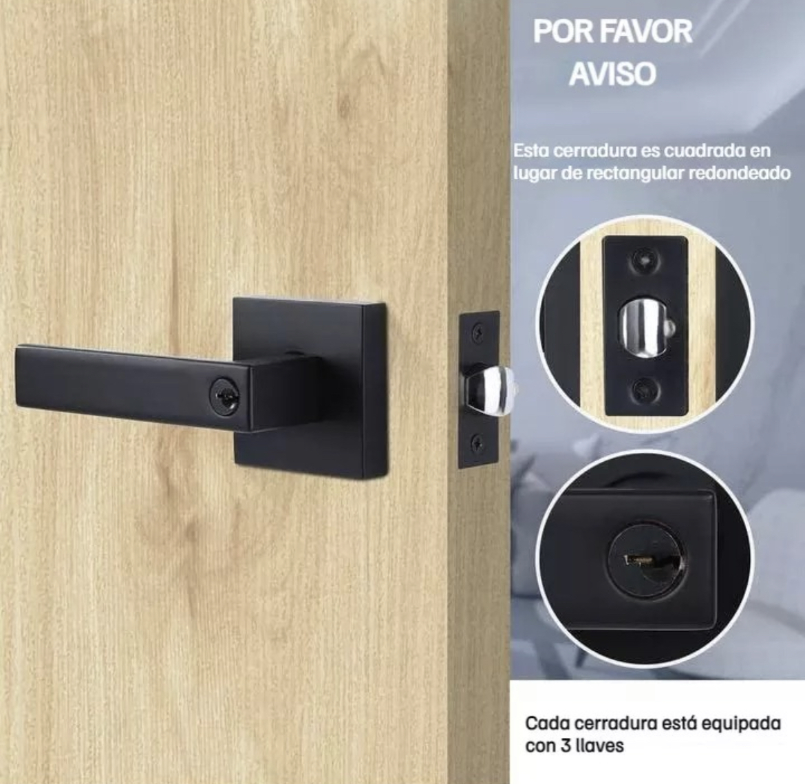 Cerradura Chapa Manija Cuadrada Puerta Para Recamara Y Baño