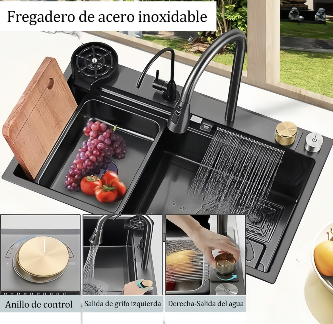 Tarja Fregadero De Cocina Cascada Acero Inoxidable304 