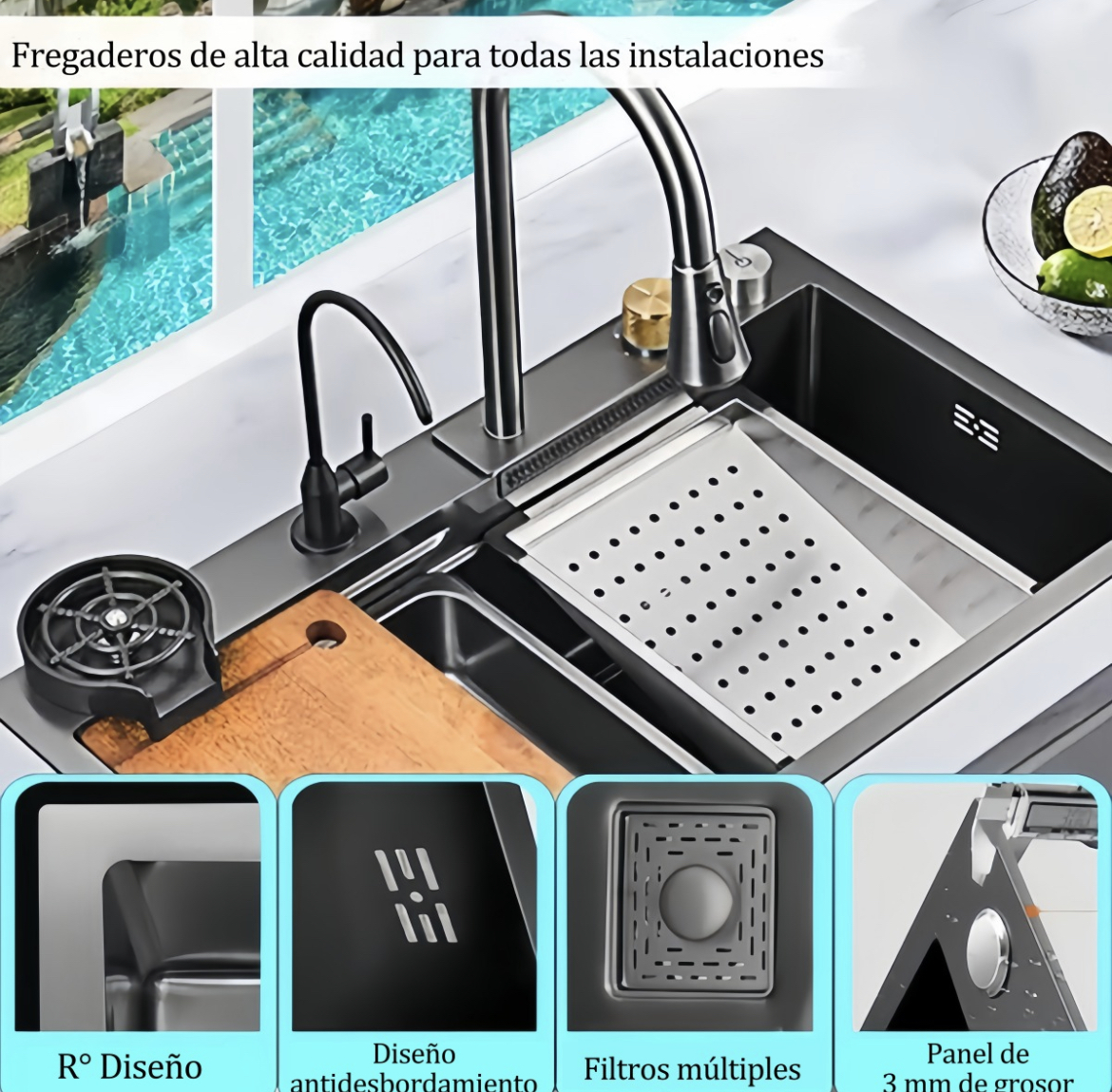 Tarja Fregadero De Cocina Cascada Acero Inoxidable304 