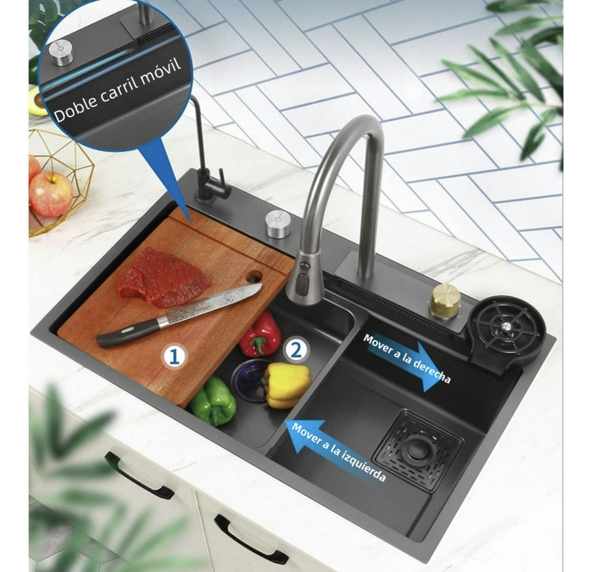 Tarja Fregadero De Cocina Cascada Acero Inoxidable304 