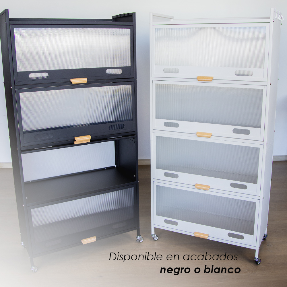 Ilios Innova | Estante de 5 Niveles | Cajones de Policarbonato | Ganchos y Aluminio Anodizado | Moderno y Ligero  