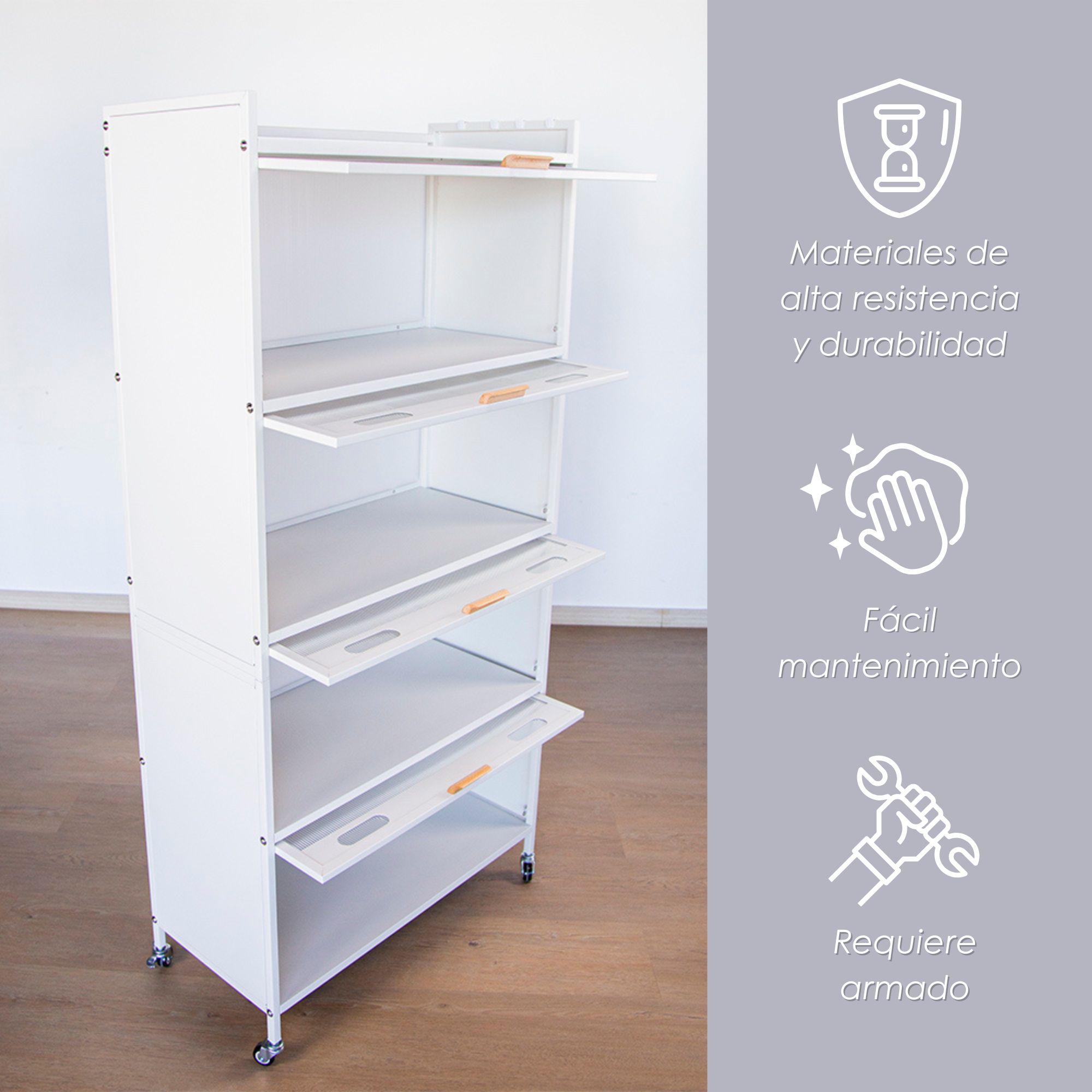 Ilios Innova | Estante de 5 Niveles | Cajones de Policarbonato | Ganchos y Aluminio Anodizado | Moderno y Ligero  