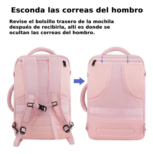 Mochila De Viaje Impermeable De Maleta Expandible Antirrobo Grande Rosa Equipaje De Mano De 10 Kg Aprobado Por Avión Para Hombre Y Mujer Matein 1159 Color Rosa Lisa 40 L