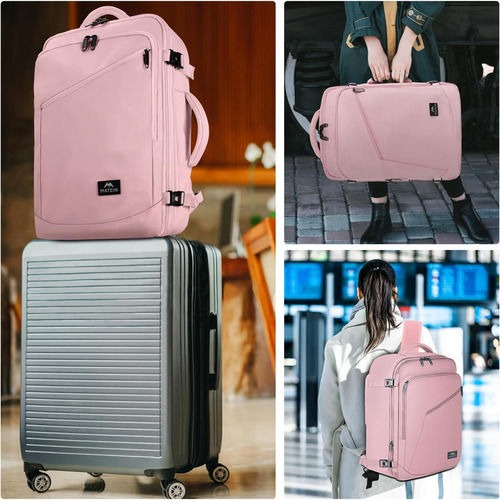Mochila De Viaje Impermeable De Maleta Expandible Antirrobo Grande Rosa Equipaje De Mano De 10 Kg Aprobado Por Avión Para Hombre Y Mujer Matein 1159 Color Rosa Lisa 40 L