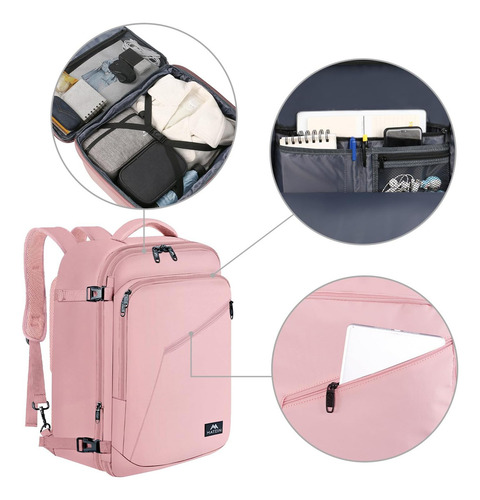 Mochila De Viaje Impermeable De Maleta Expandible Antirrobo Grande Rosa Equipaje De Mano De 10 Kg Aprobado Por Avión Para Hombre Y Mujer Matein 1159 Color Rosa Lisa 40 L